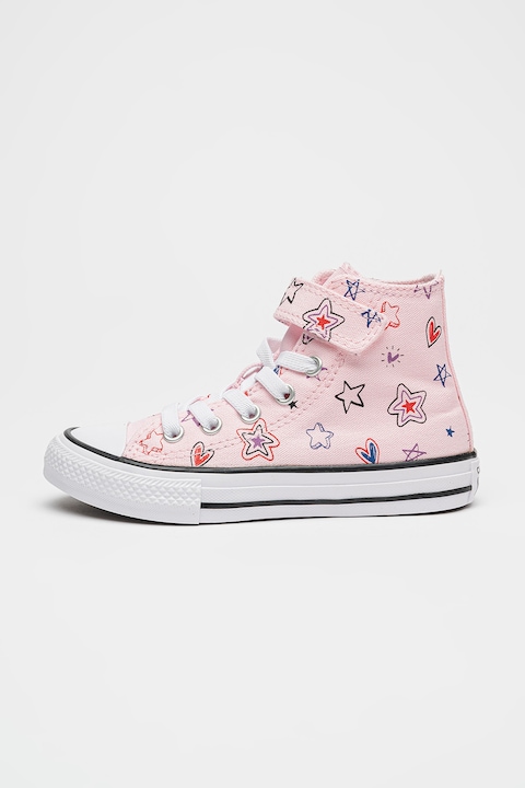 Converse, Tenisi inalti cu desene Chuck Taylor All Star, Rosu/Roz pastel/Alb optic