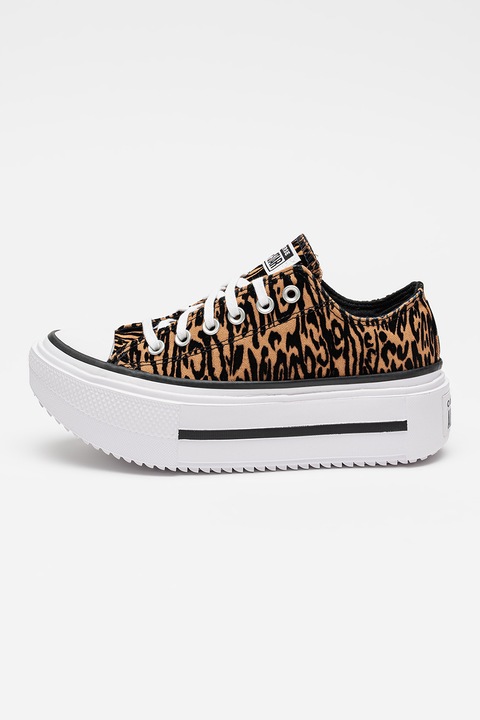 Converse, Tenisi flatform cu model animal print Chuck Taylor All Star Lift Double Stack, Negru/Maro deschis