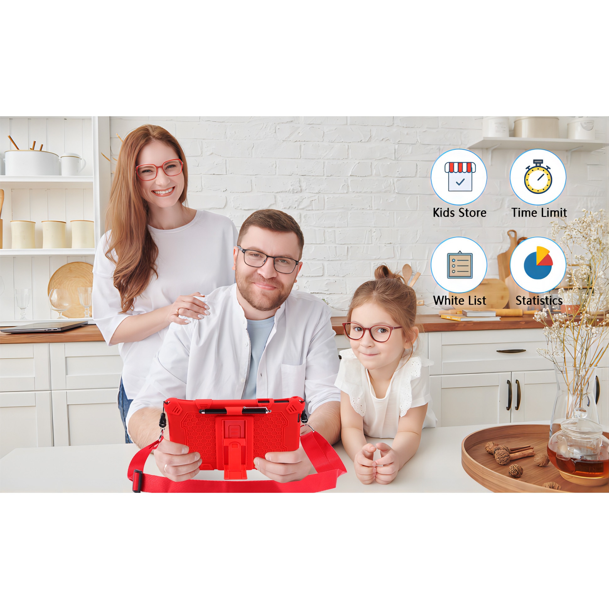 Tableta copii LULUGTI 7 inch Android 13 rosu 64GB 3+5GB RAM