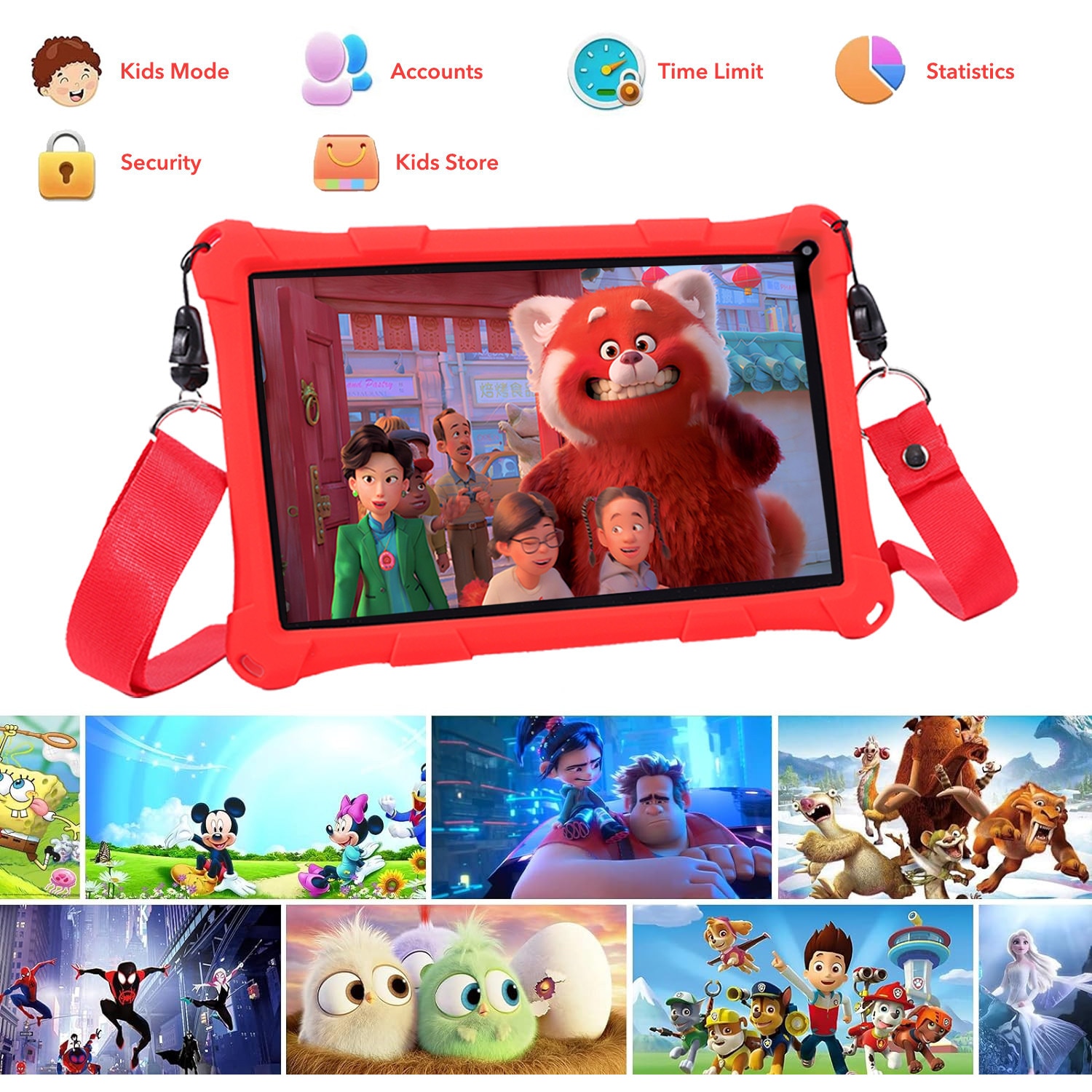 Tableta copii LULUGTI 7 inch Android 13 rosu 64GB 3+5GB RAM