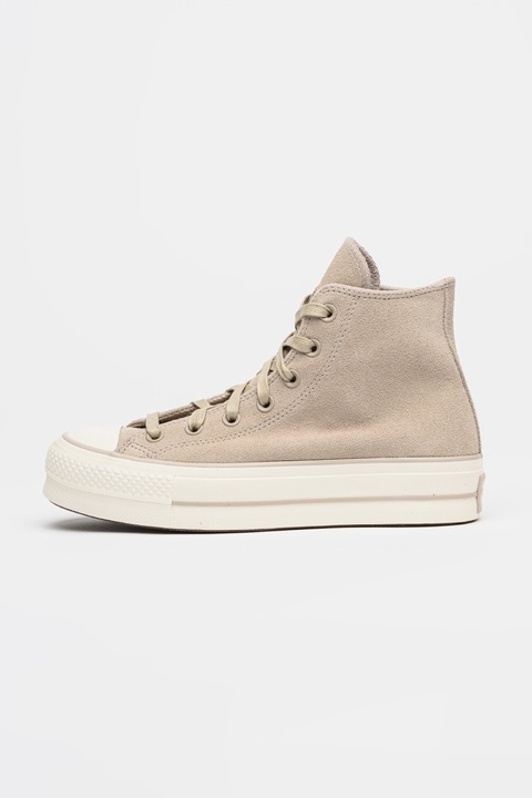 Converse, Tenisi flatform de piele intoarsa Chuck Taylor All Star, Maro taupe deschis
