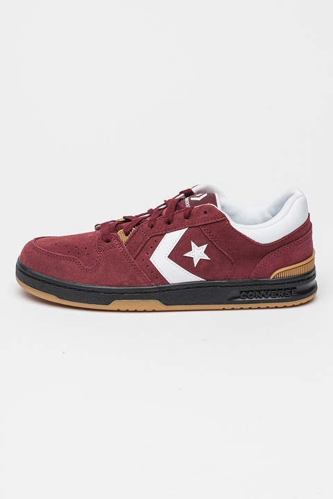 Converse, Pantofi sport de piele intoarsa cu logo 1998, Alb/Visiniu