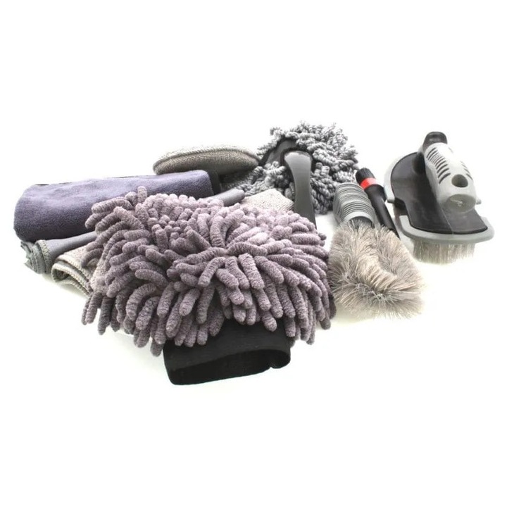 Set accesorii detailing auto, Satra, 8 piese, curatare eficienta, microfibra