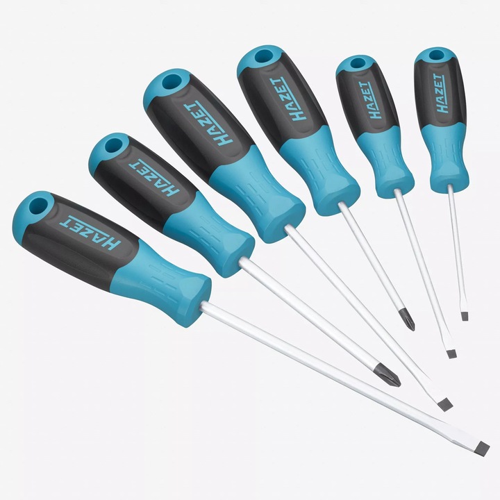HAZET HZ810/6 csavarhúzó készlet, 6 darabos, 0,5x3mm, 0,8x4mm, 1x5,5mm, 1,2x6,5mm, PH1, PH2, csúszásmentes