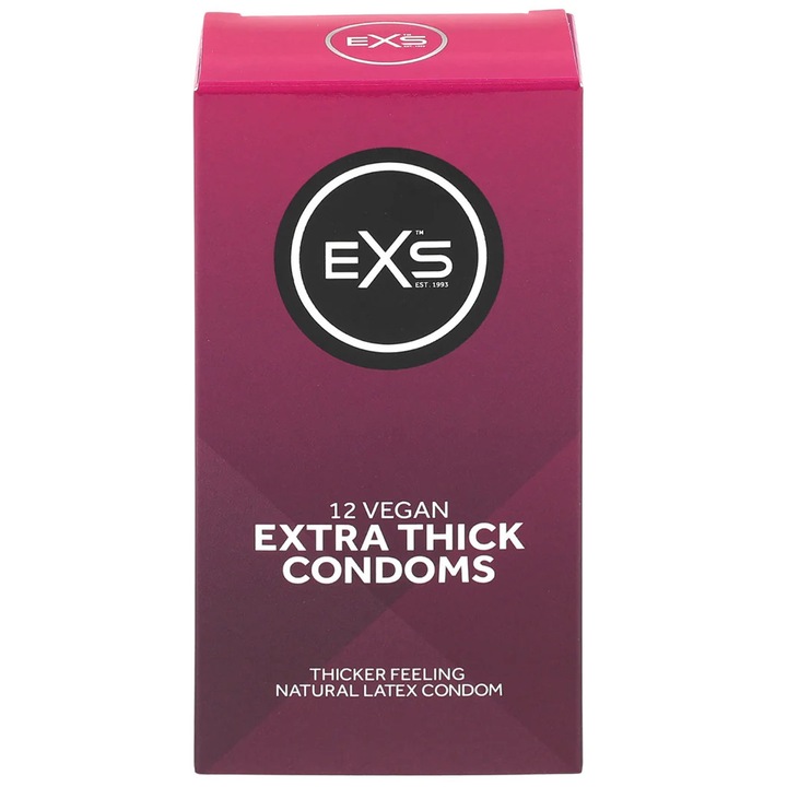 Prezervative EXS Extra Thick, Set 12 bucati, Latex Natural, Vegane