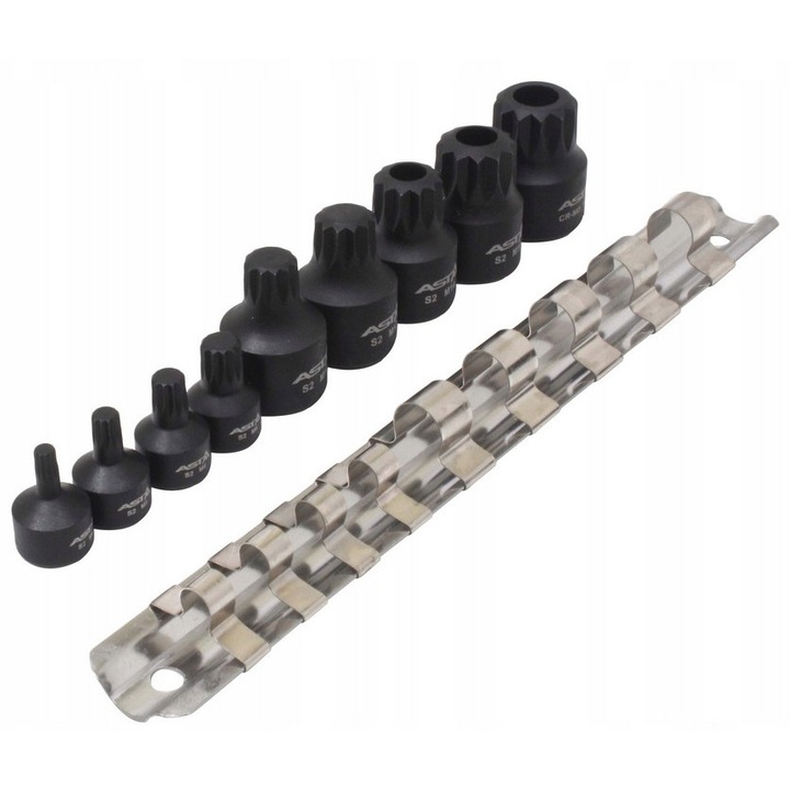 Set capete de insurubare de impact, SPLINE/XZN 1/4"-3/8" M4-M18, 10 elemente, Asta