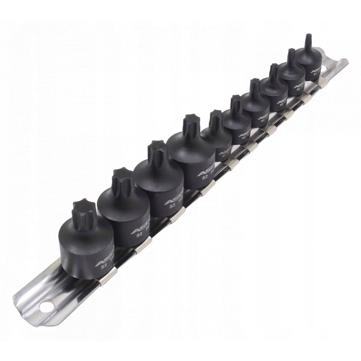 TORX dugókulcs készlet 1/4"-3/8" 9 részes ASTA, Cr-Mo, T10-T50 méretek