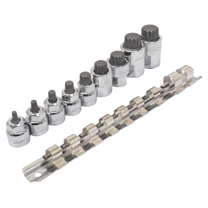 Alacsony profilú XZN dugókulcs készlet 3/8"-1/2", 9 elemes, Asta, króm-vanádium