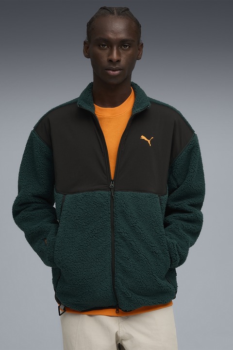 Puma, Jacheta relaxed fit Soft Tech, Negru/Portocaliu