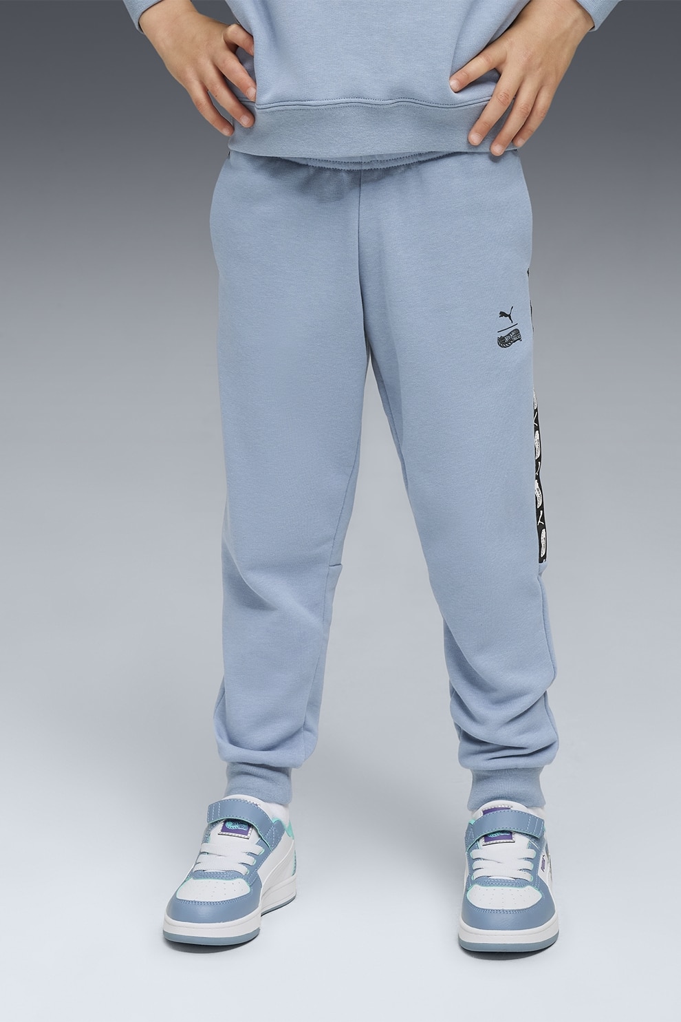 Puma, Pantaloni de trening cu logo, Negru, Albastru azur, 116 CM