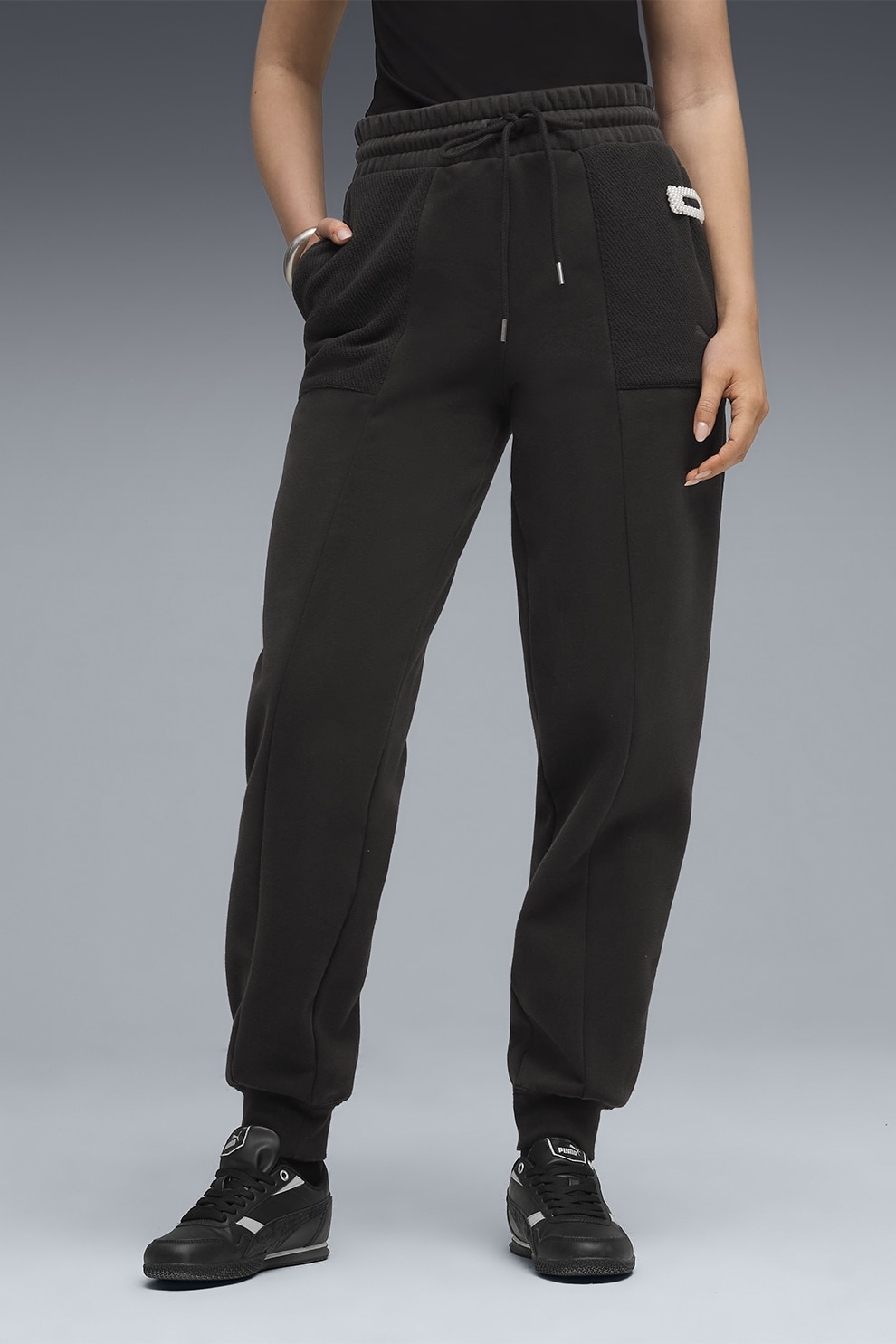 Puma, Pantaloni de trening cu talie inalta Comfort, Negru, S
