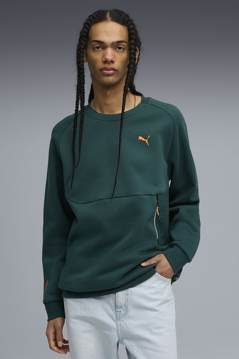 Puma, Bluza de trening relaxed fit cu buzunar cu fermoar, Verde englez