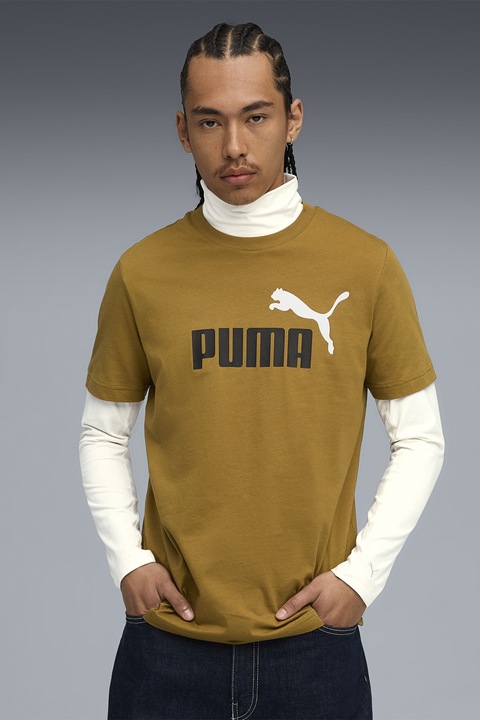 Puma, Tricou cu decolteu la baza gatului si imprimeu logo Essentials 2, Galben inchis