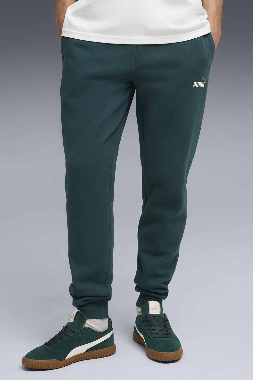 Puma, Pantaloni de trening cu logo ESS 2, Verde inchis, XL