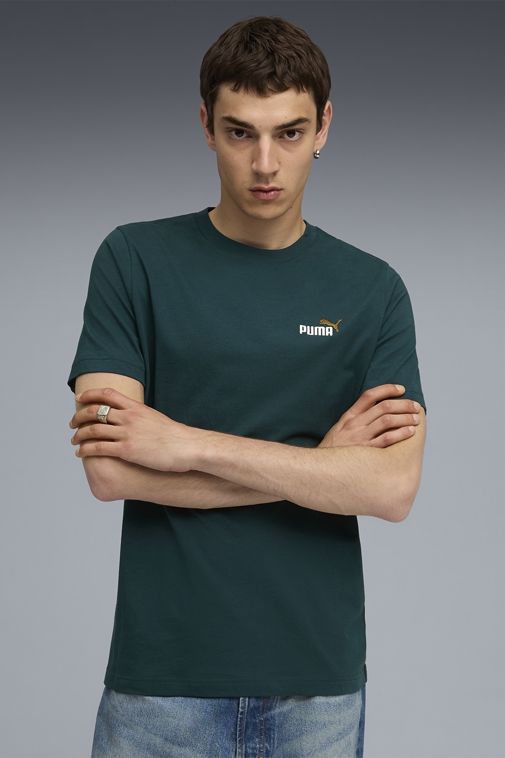 Puma, Tricou de bumbac cu decolteu la baza gatului ESS Boxy Tee, Verde englez, S
