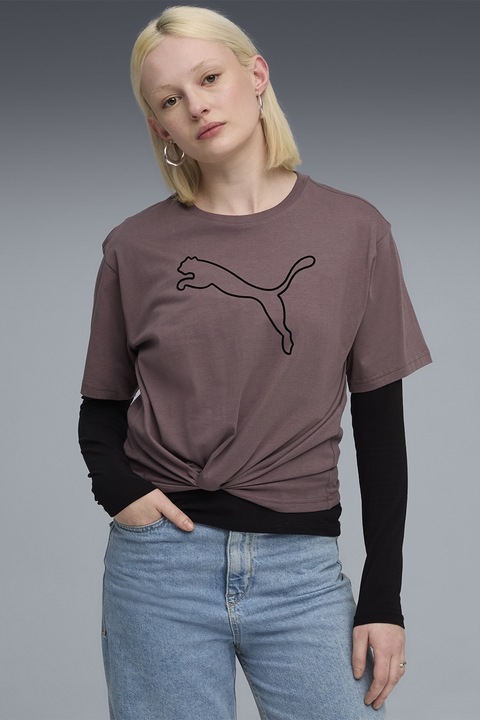 Puma, Tricou lejer cu imprimeu grafic frontal, Negru/Mov inchis