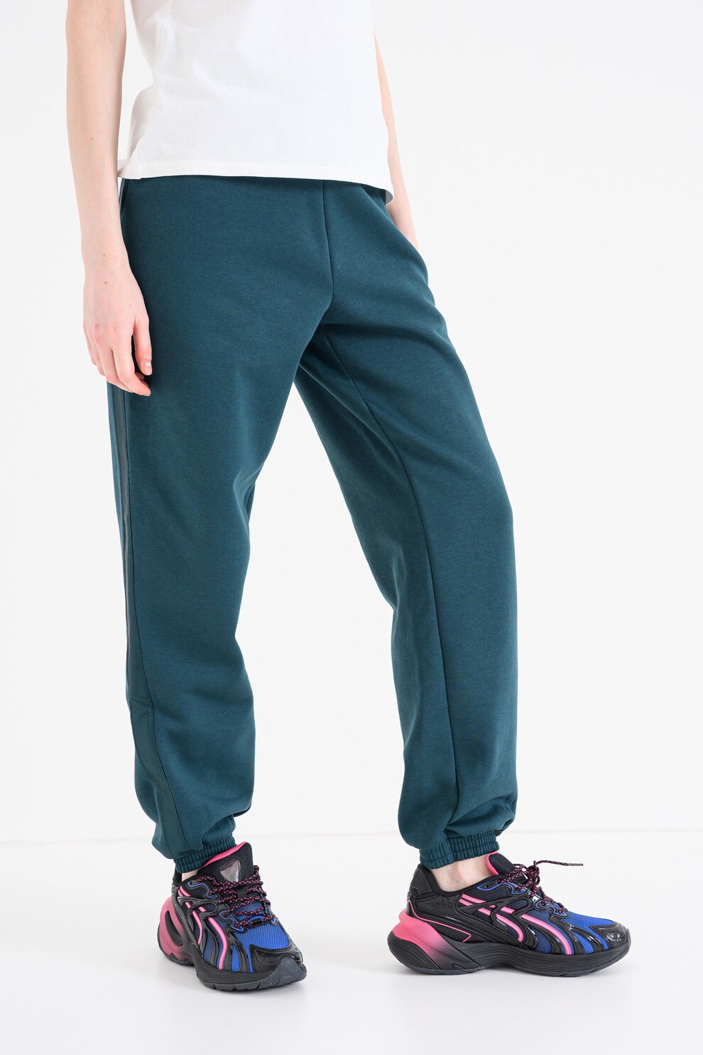 Puma, Pantaloni de trening cu snur de ajustare Ess Elevated, Verde englez, S