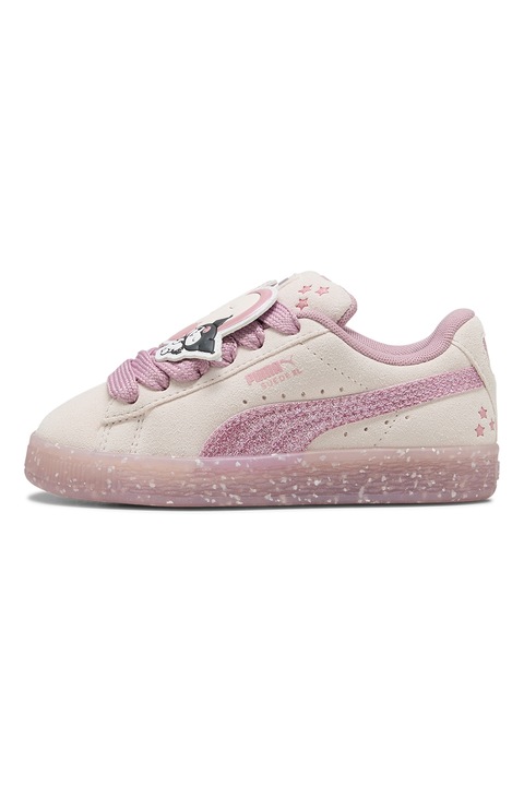 Puma, Pantofi sport de piele cu detalii Hello Kitty&Friends, Alb/Negru/Roz somon