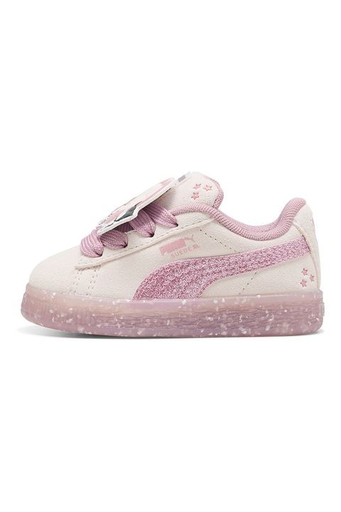 Puma, Pantofi sport de piele cu detalii Hello Kitty&Friends, Alb, Negru, Roz deschis, 20 EU