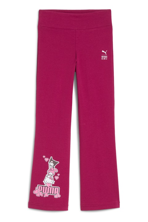 Puma, Pantaloni cu croiala ampla si imprimeu Hello Kitty, Roz zmeuriu/Roz pastel/Alb murdar