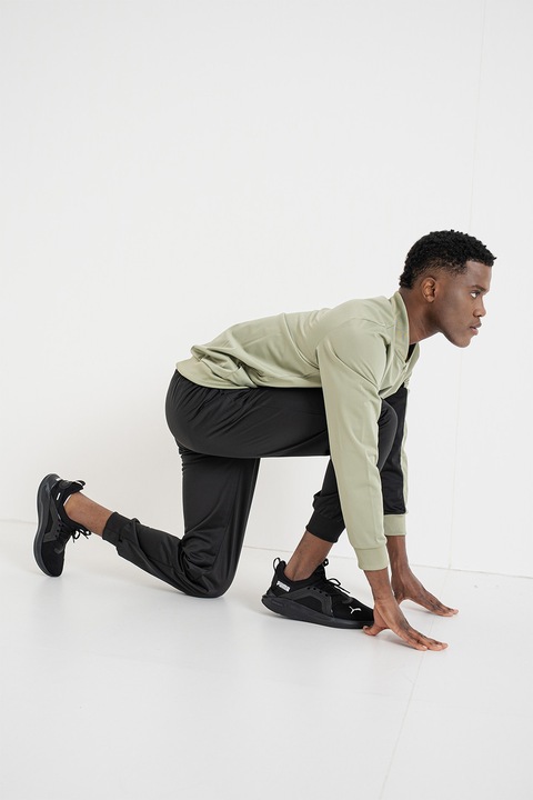 Puma, Trening cu logo si fermoar Poly, Negru/Verde pal