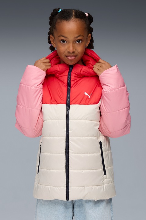 Puma, Geaca cu vatelina si gluga, Rosu/Roz pastel/Alb murdar