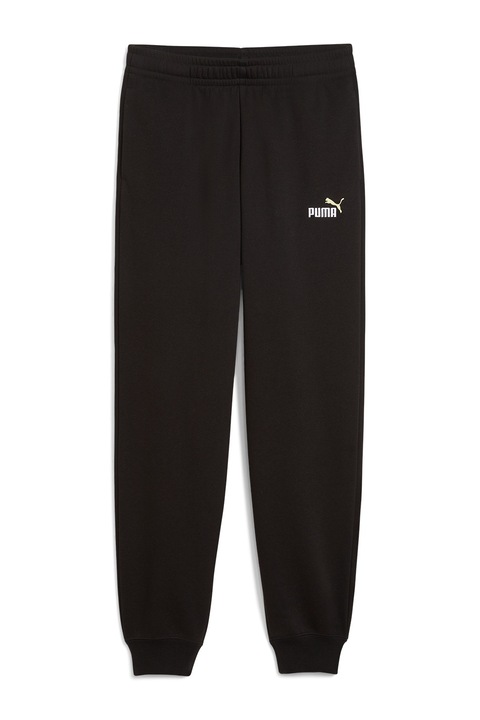 Puma, Pantaloni de trening cu logo, Negru/Alb optic