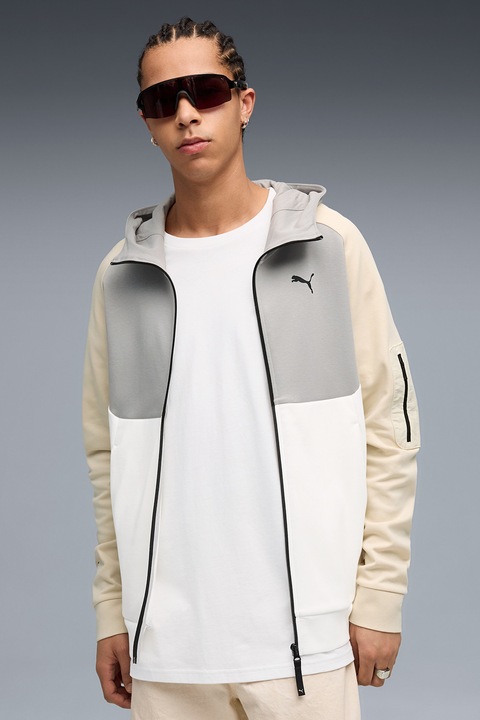 Puma, Худи Alpine Snow с цип и миди яка, Бял/Светлозелен/Светло бежово