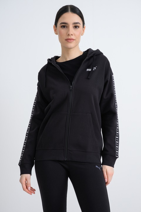 Puma, Hanorac relaxed-fit cu captuseala calduroasa si fermoar Essentials Tape, Negru