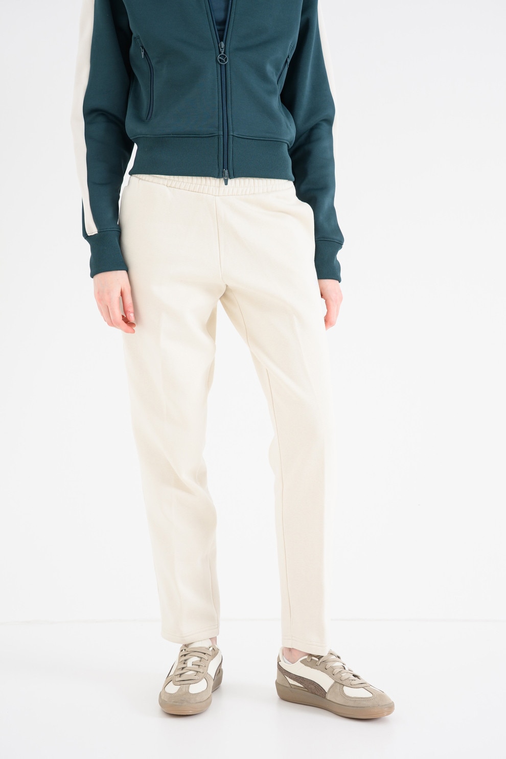 Puma, Pantaloni de trening cu benzi laterale cu logo Essentials, Alb fildes, XS