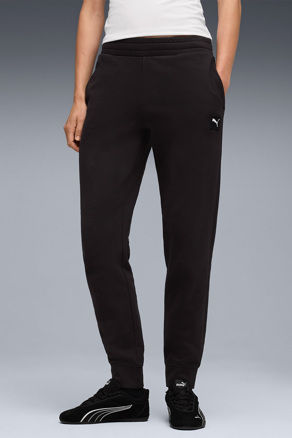 Puma, Pantaloni de trening cu aplicatie logo Ess Elevated, Negru, S