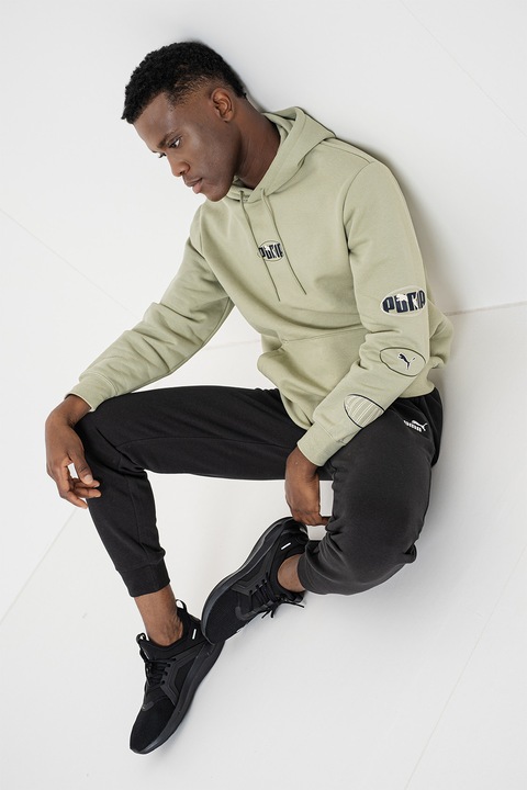 Puma, Hanorac din amestec de bumbac cu logo Ess, Verde pal