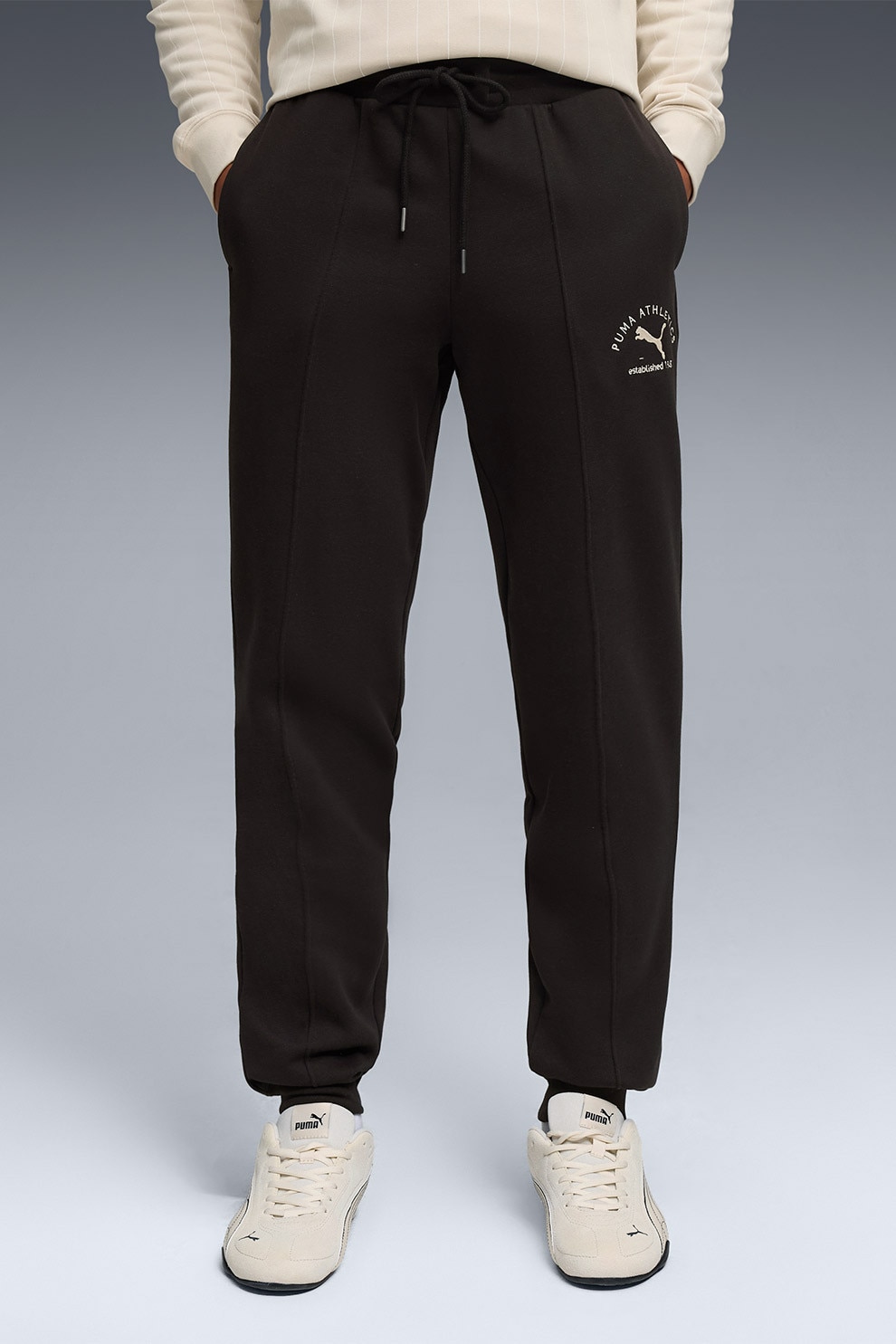 Puma, Pantaloni de trening din amestec de bumbac cu buzunare laterale, Negru, L