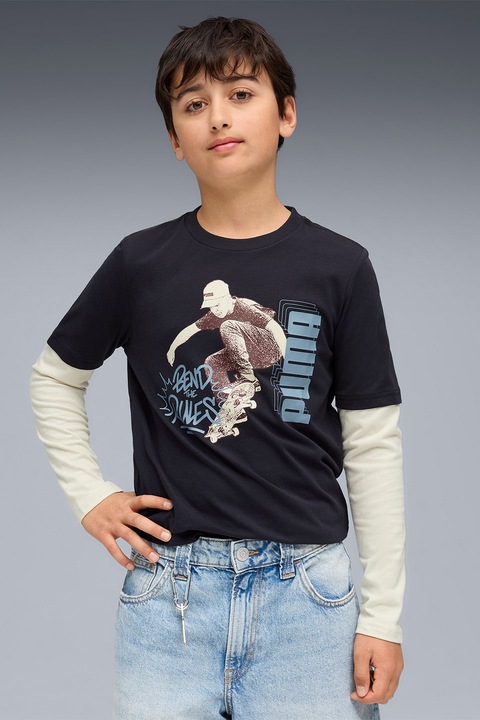 Puma, Bluza cu design 2-in-1 Mid 90s, Crem/Bleumarin