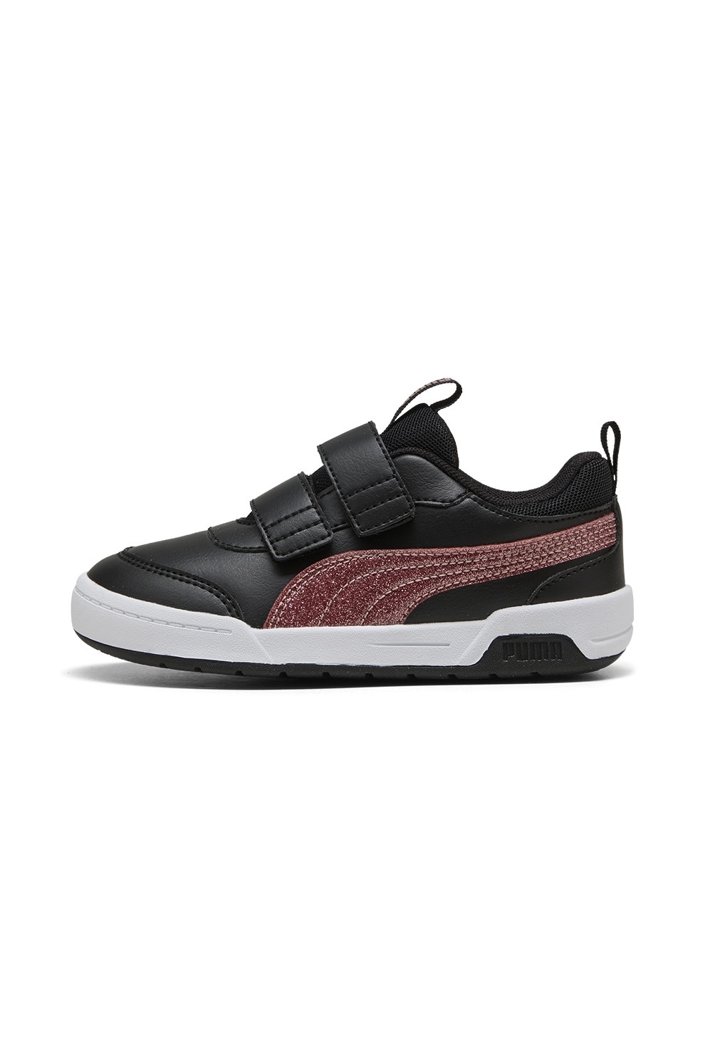 Puma, Pantofi sport din piele ecologica cu velcro multiflex 2 Glitz, Negru, Roz prafuit, 27.5 EU