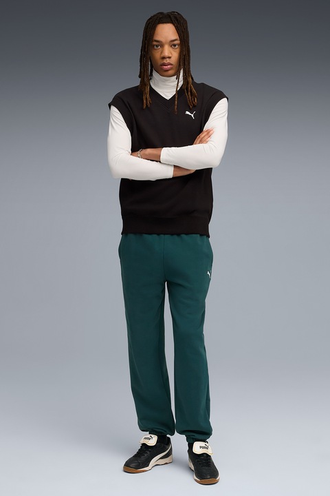 Puma, Pantaloni de trening din bumbac cu croiala relaxed-fit, Verde aquamarin