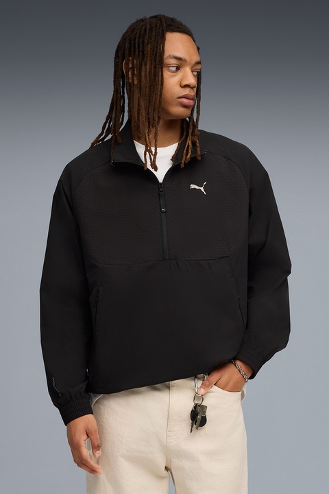 Puma, Bluza de trening relaxed-fit cu fenta cu fermoar PUMATECH, Negru