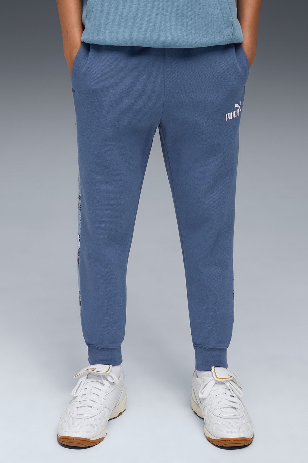 Puma, Pantaloni de trening Essentials Camo, Albastru pastel, Albastru inchis, Alb optic, 164 CM