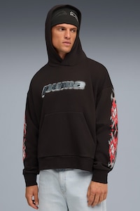 Puma, Hanorac cu imprimeu si buzunar kangaroo, Rosu, Negru, Alb optic, S