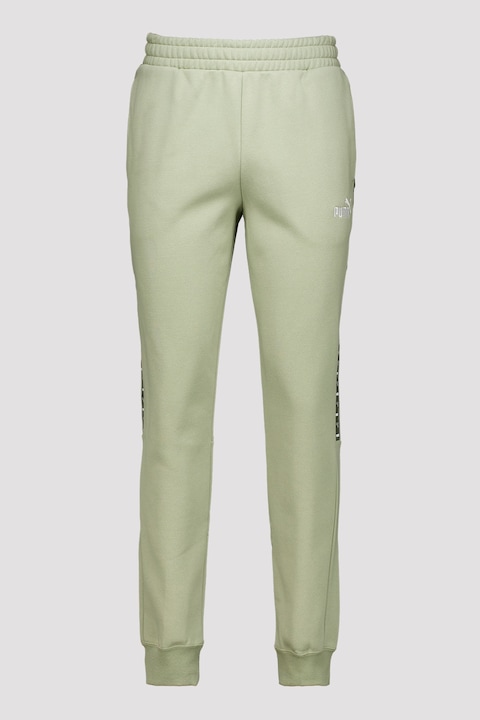 Puma, Pantaloni de trening conici cu benzi logo laterale, Kaki inchis/Verde sparanghel