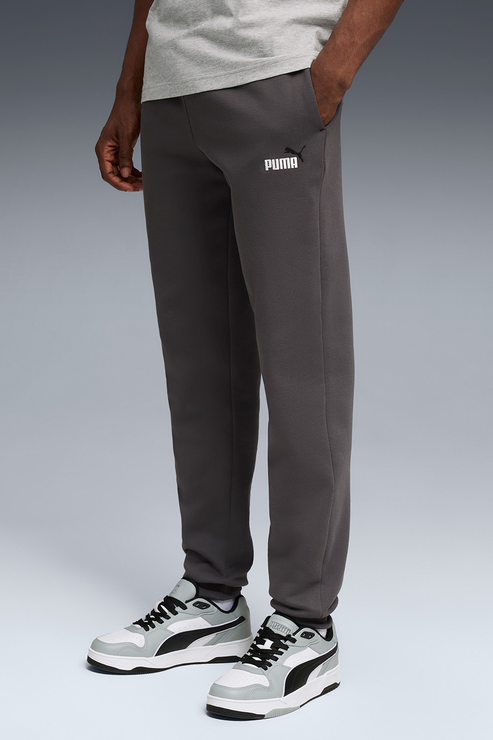 Puma, Pantaloni de trening cu logo ESS 2, Gri inchis, XL