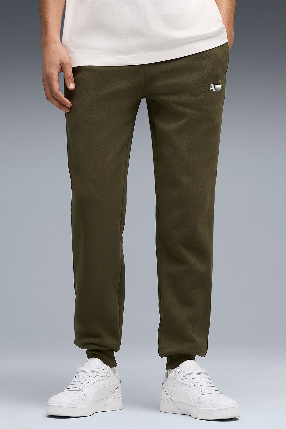 Puma, Pantaloni de trening cu logo ESS 2, Verde masliniu, L