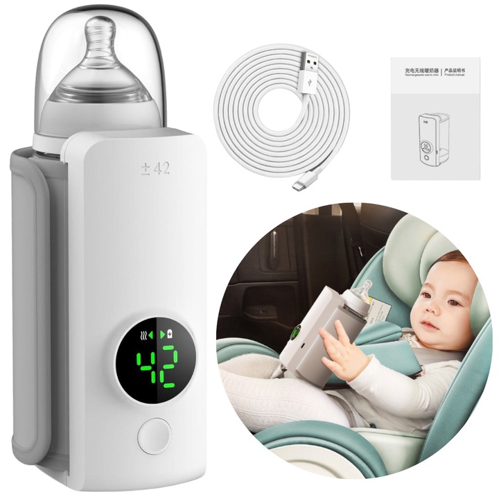 Преносима нагревател за бутилки SDEPOT®, поддържа постоянна температура, батерия 6000 mAh, 6 нива на нагряване, LCD дисплей, идеален за пътуване или излизане в парка