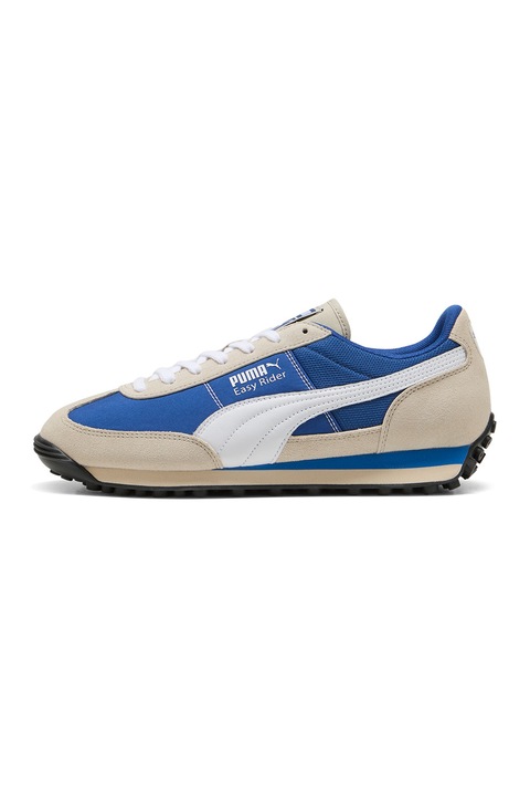 Puma, Pantofi sport Easy Rider cu inserti din piele intoarsa, Alb/Albastru royal/Maro nisip