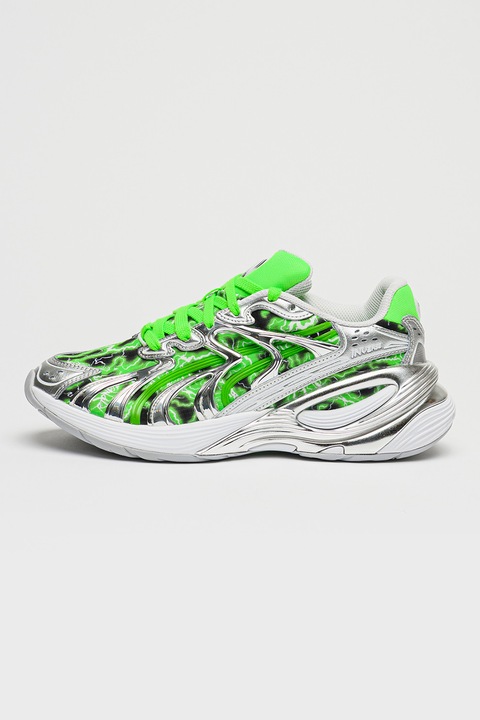 Puma, Pantofi sport wedge Inverse RIPNDIP cu strat exterior din piele, Verde electric/Argintiu