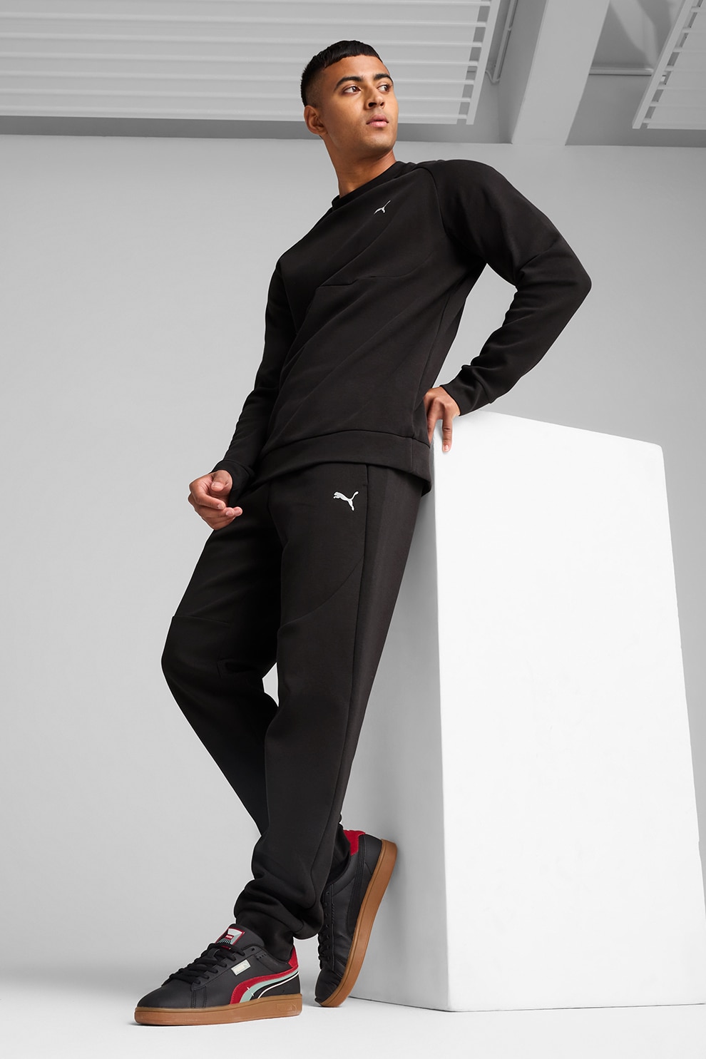 Puma, Pantaloni de trening cu talie elastica, Negru, S