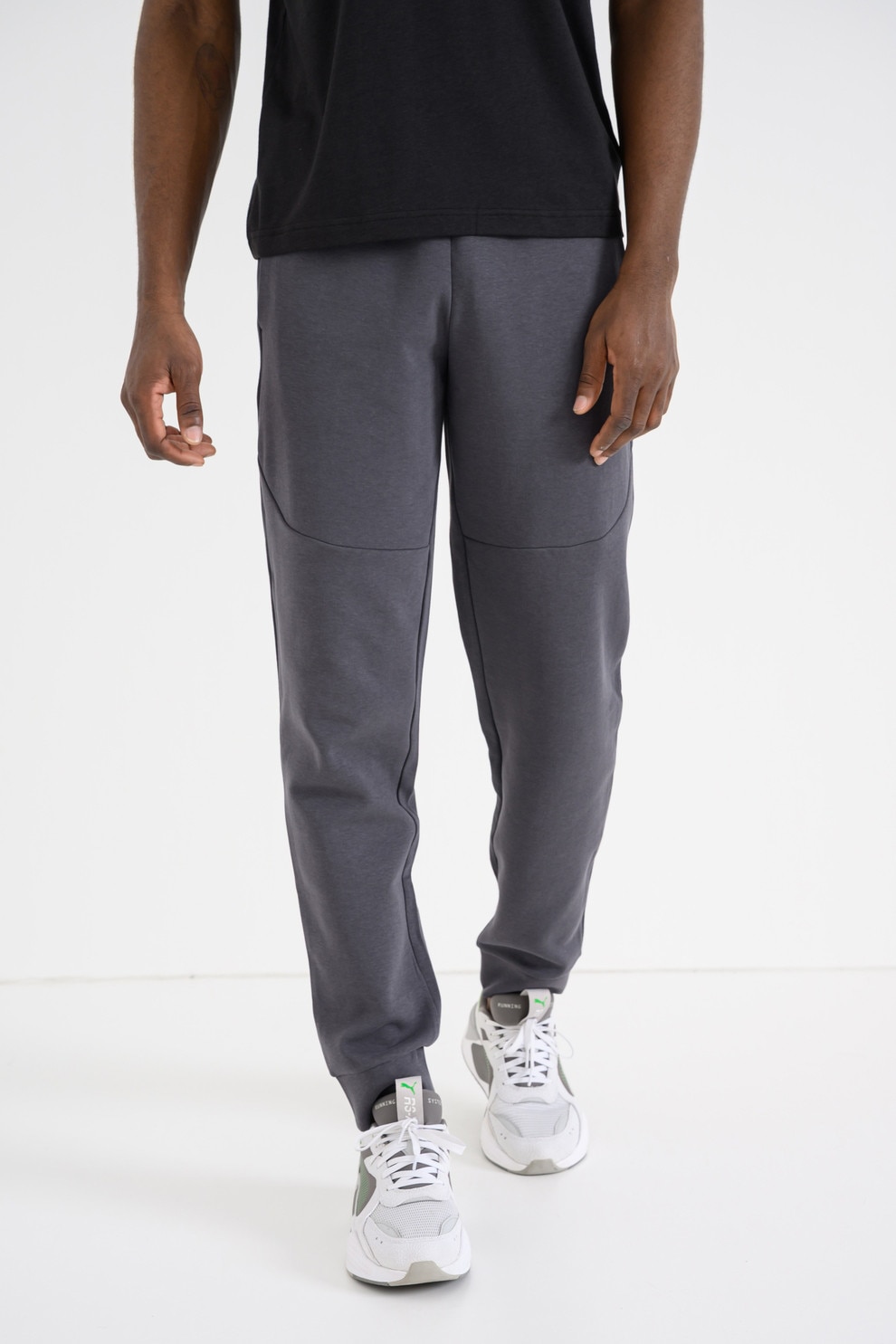 Puma, Pantaloni de trening cu talie elastica, Gri carbune, XL
