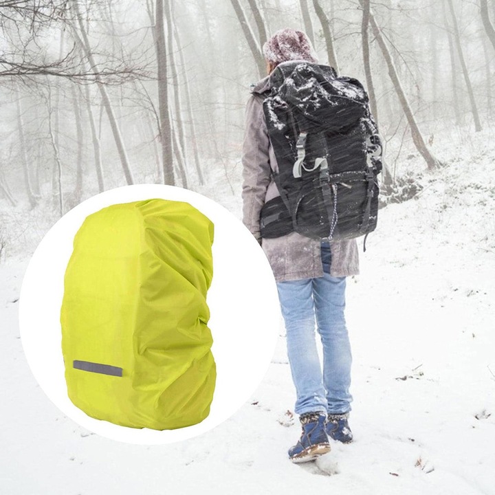 Husa Impermeabila Reflectorizanta pentru Rucsac – UrbanShield Reflect, Banda Reflectorizanta, Material Impermeabil, Compatibilitate Universala, Usoara, Compacta, Protectie Completa Impotriva Apei, Potrivita pentru Drumetii, Festivale, Naveta, Galben