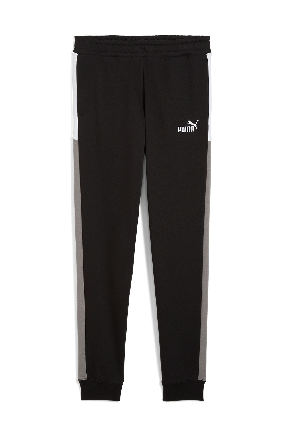 Puma, Pantaloni de trening din amestec de bumbac cu banda elastica in talie, Alb, Negru, Maro taupe deschis, 140 CM