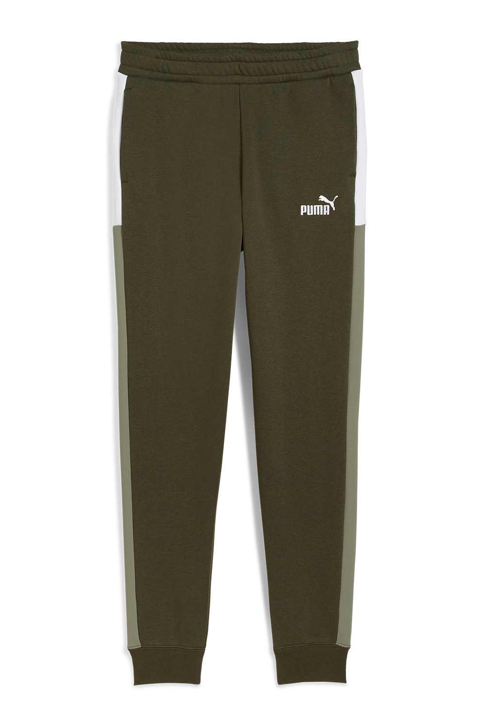 Puma, Pantaloni de trening din amestec de bumbac cu banda elastica in talie, Alb, verde militar inchis, 152 CM